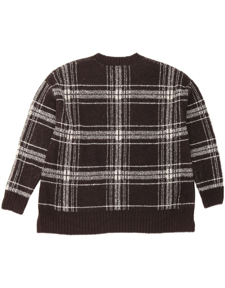 Marks & Spencer Womens Crew Neck Jumper Sweater UK 16 Large Black Plaid