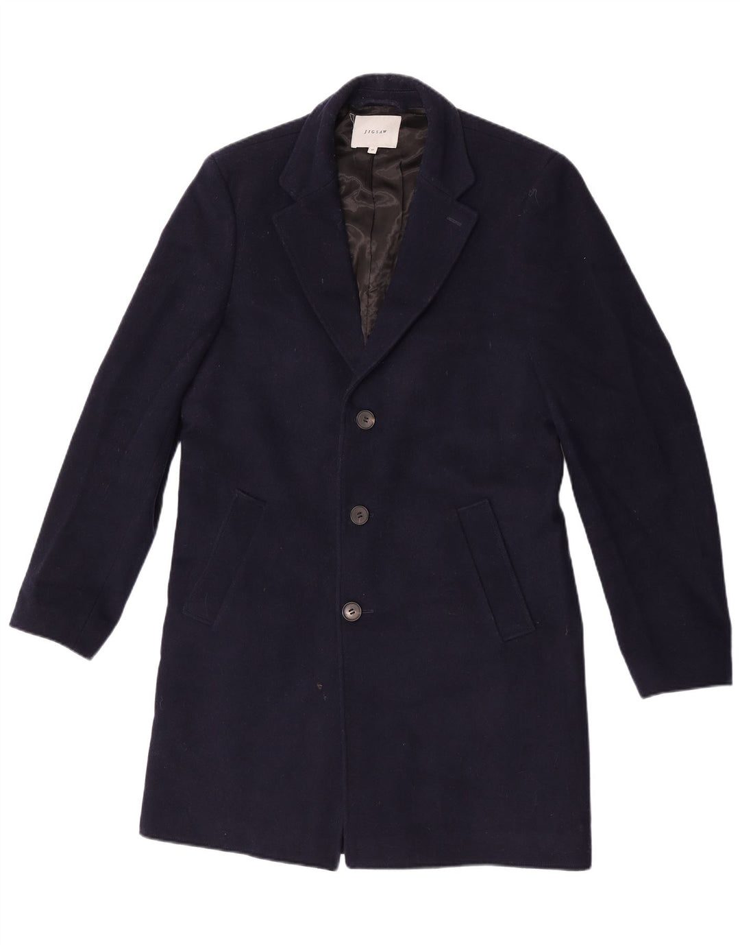 Jigsaw Mens Overcoat UK 38 Medium Navy Blue Wool