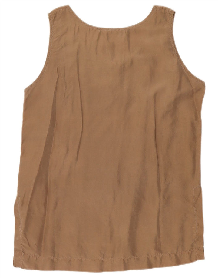 Vintage Womens Sleeveless Blouse Top UK 10 Small Brown Silk