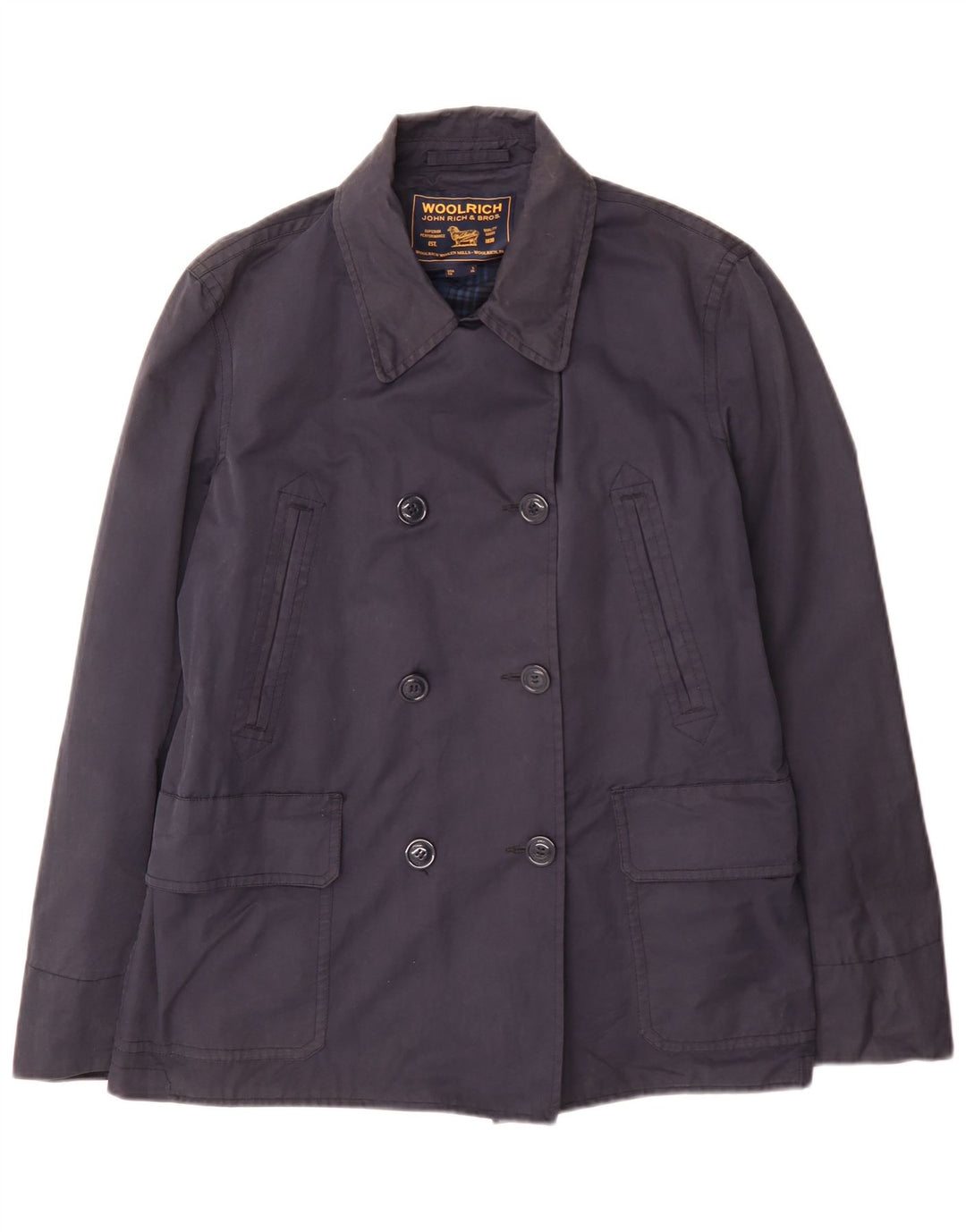 Woolrich Womens Trench Coat UK 18 XL Navy Blue Cotton