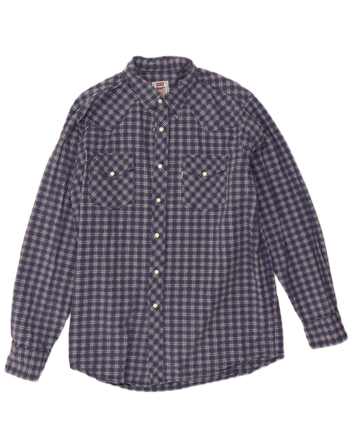 Levi's Mens Shirt Large Navy Blue Check Cotton
