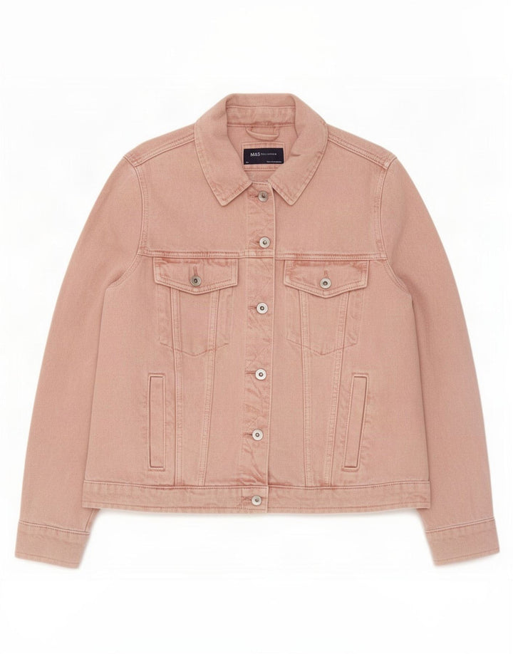 Marks & Spencer Womens Denim Jacket UK 14 Medium Pink Cotton