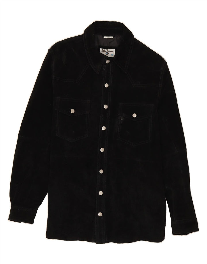 JOHN BANER Mens Suede Jacket UK 38 Medium Black Leather Vintage John Baner and Second-Hand John Baner from Messina Hembry 
