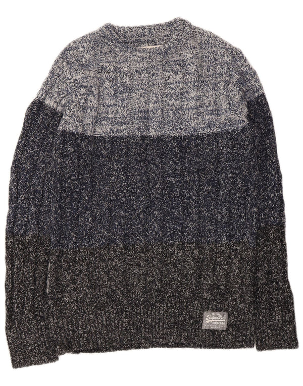 Superdry Mens Boat Neck Jumper Sweater Medium Navy Blue Flecked Acrylic