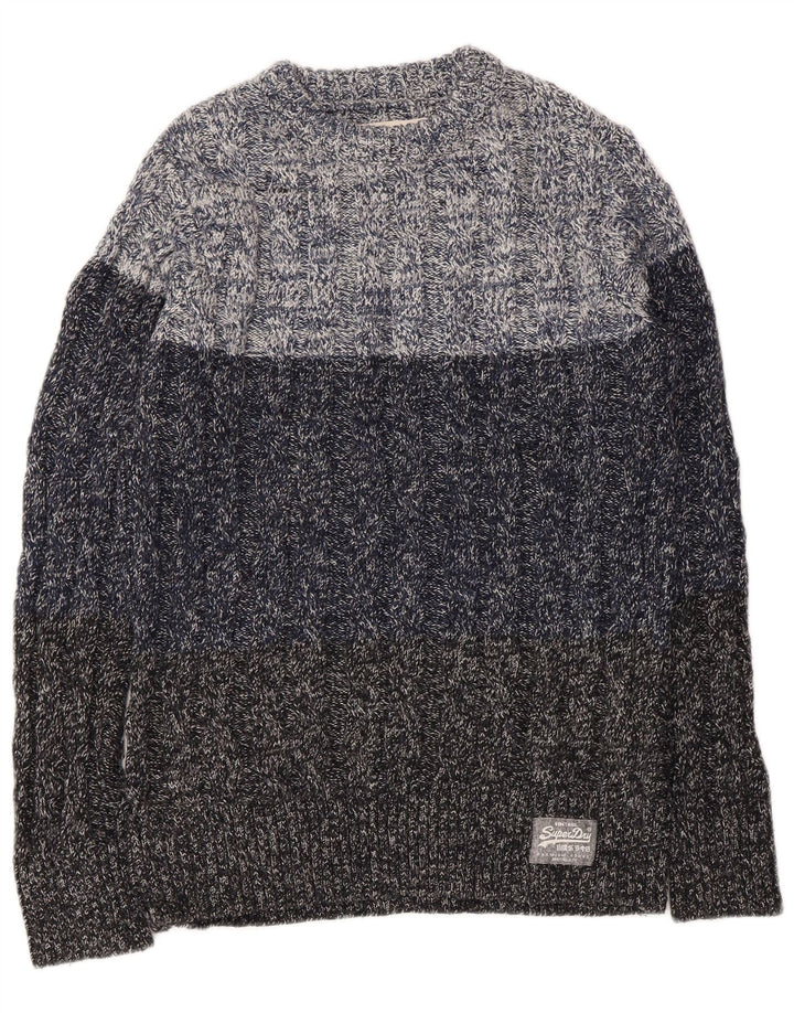 Superdry Mens Boat Neck Jumper Sweater Medium Navy Blue Flecked Acrylic