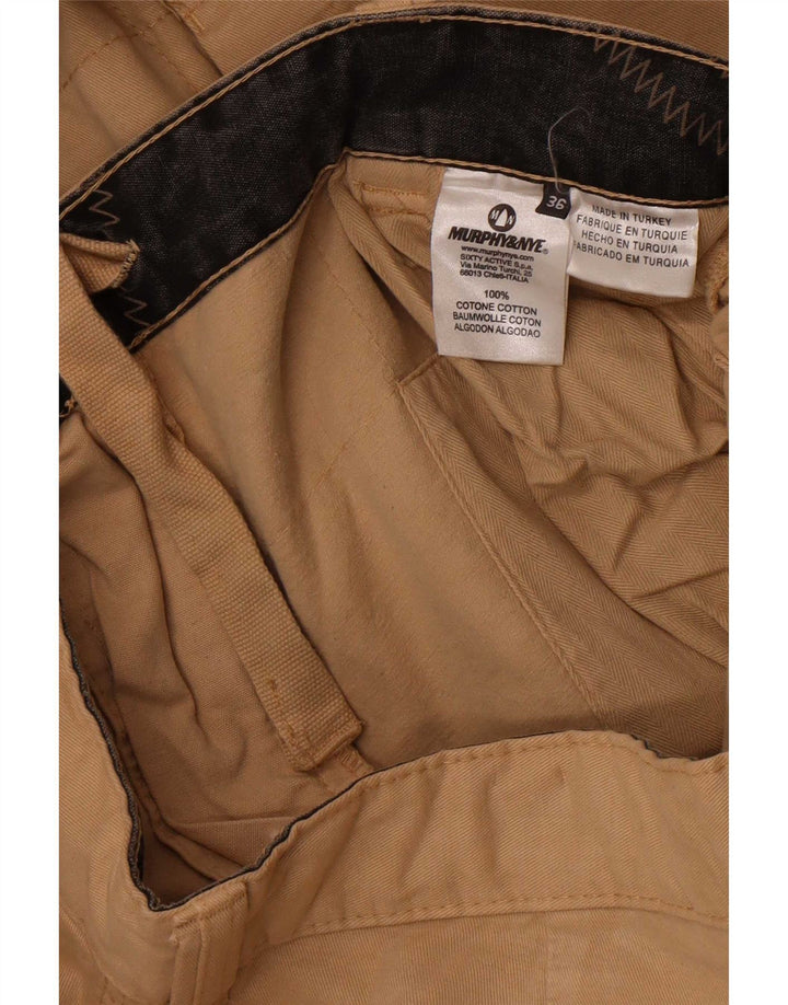 Murphy & Nye Mens Straight Cargo Trousers W36 L34 Beige Cotton