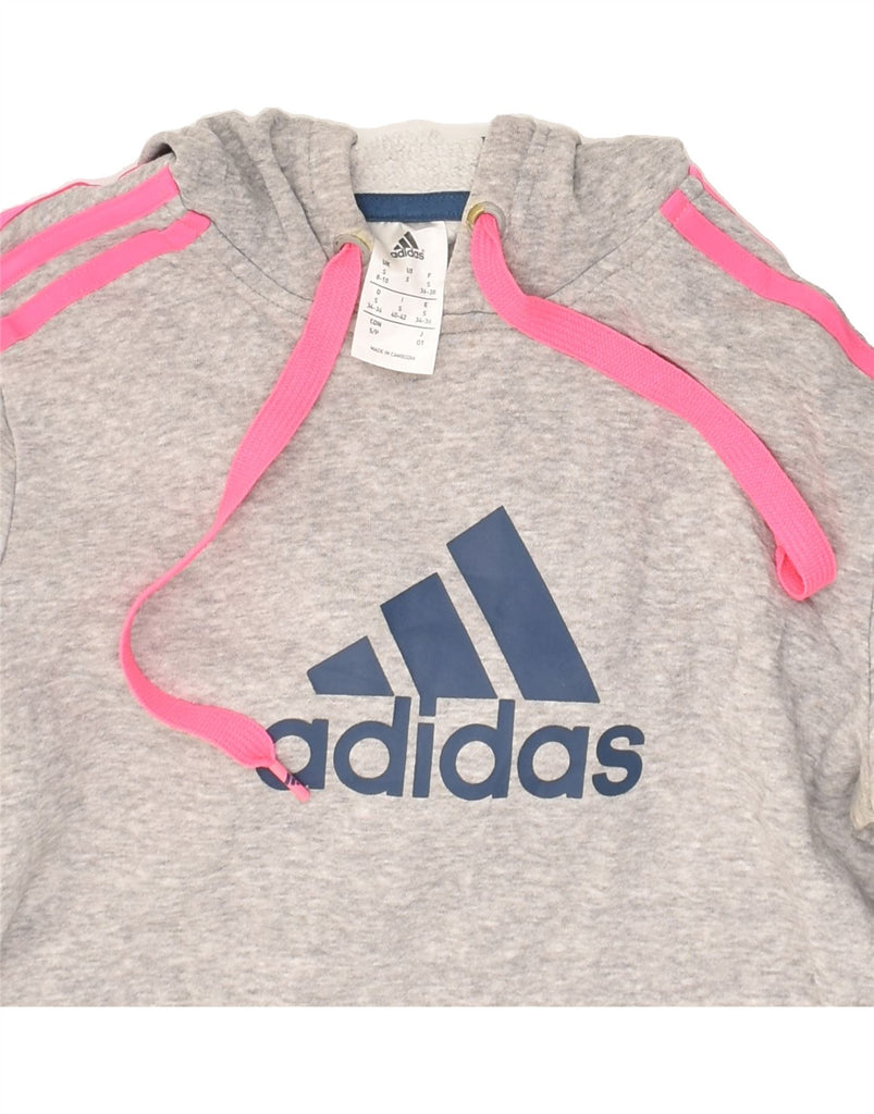 ADIDAS Womens Graphic Hoodie Jumper UK 8/10 Small Grey Cotton | Vintage Adidas | Thrift | Second-Hand Adidas | Used Clothing | Messina Hembry 