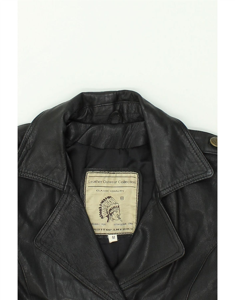 VINTAGE Womens Double Breasted Leather Jacket UK 12 Medium Black | Vintage Vintage | Thrift | Second-Hand Vintage | Used Clothing | Messina Hembry 