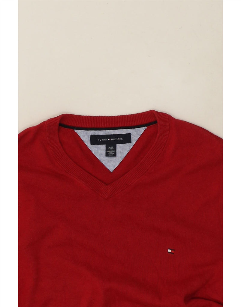 TOMMY HILFIGER Mens V-Neck Jumper Sweater Large Red | Vintage Tommy Hilfiger | Thrift | Second-Hand Tommy Hilfiger | Used Clothing | Messina Hembry 