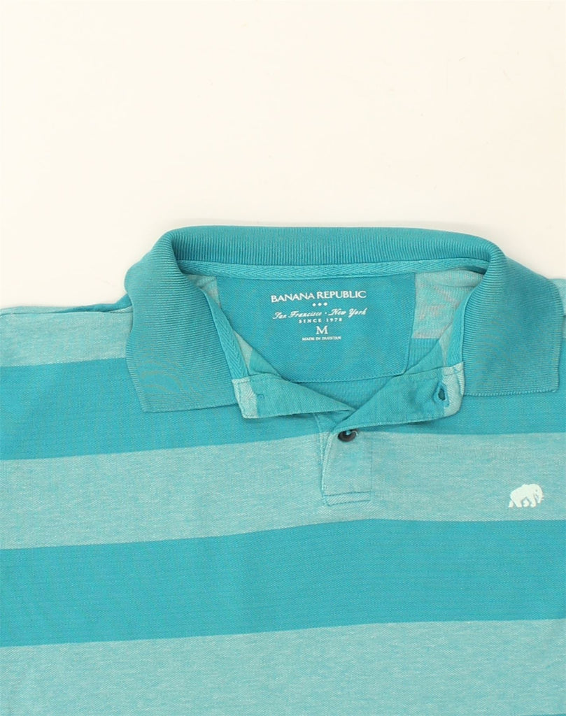 BANANA REPUBLIC Mens Polo Shirt Medium Turquoise Striped Cotton | Vintage Banana Republic | Thrift | Second-Hand Banana Republic | Used Clothing | Messina Hembry 