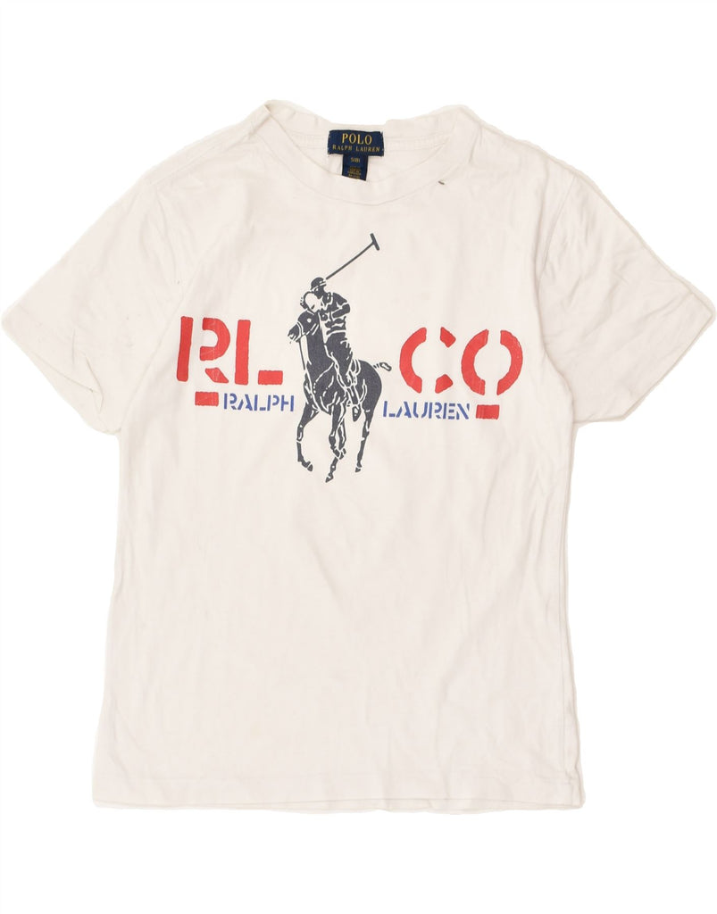 POLO RALPH LAUREN Boys Graphic T-Shirt Top 7-8 Years Small Off White | Vintage Polo Ralph Lauren | Thrift | Second-Hand Polo Ralph Lauren | Used Clothing | Messina Hembry 