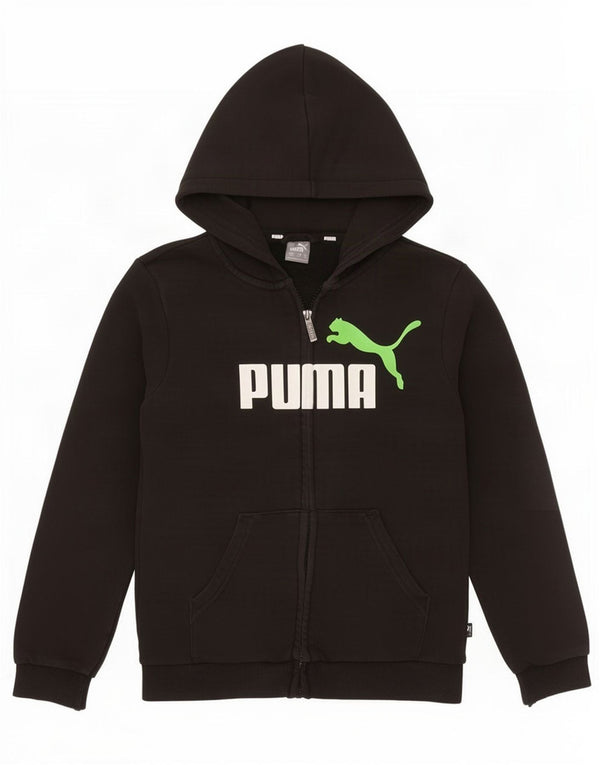 Puma Boys Graphic Zip Hoodie Sweater 11-12 Years Black Cotton