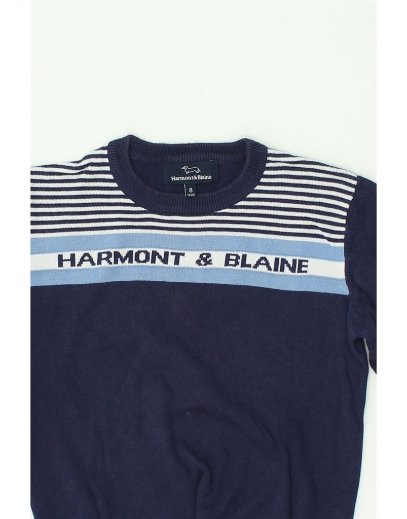 HARMONT & BLAINE Boys Graphic Crew Neck Jumper Sweater 7-8 Years Navy Blue | Vintage Harmont & Blaine | Thrift | Second-Hand Harmont & Blaine | Used Clothing | Messina Hembry 