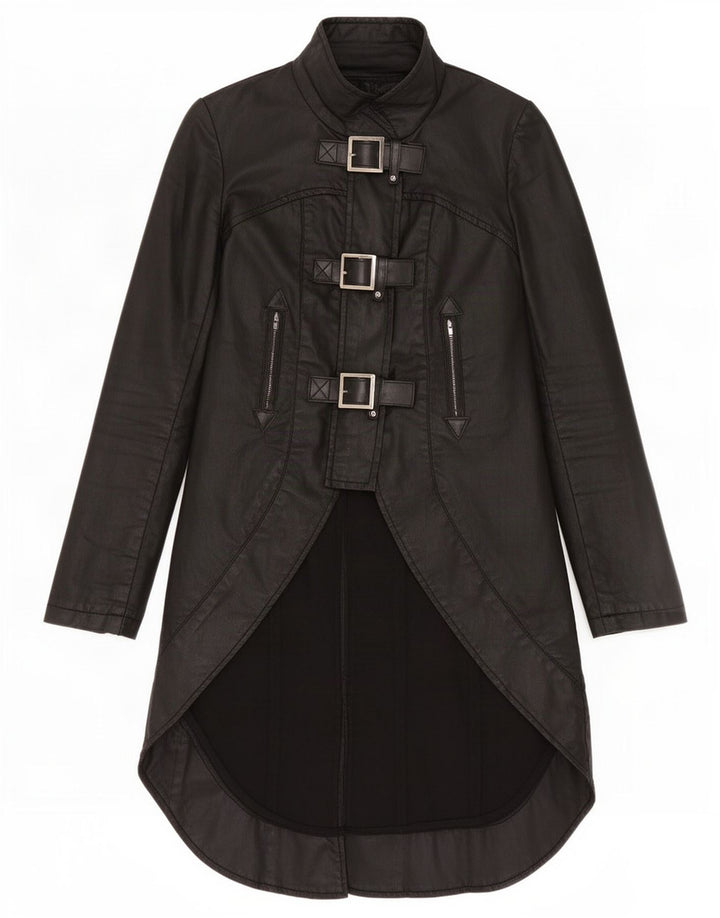 Vintage Womens Tailcoat Overcoat UK 6 XS Black Cotton