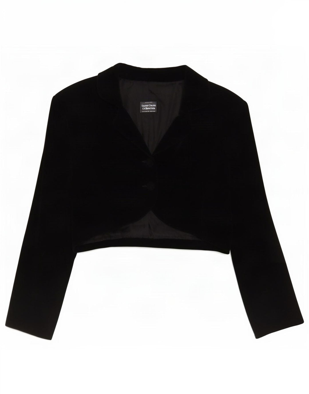 Benetton Womens 2 Button Velvet Bolero Jacket IT 48 XL Black Modacryl
