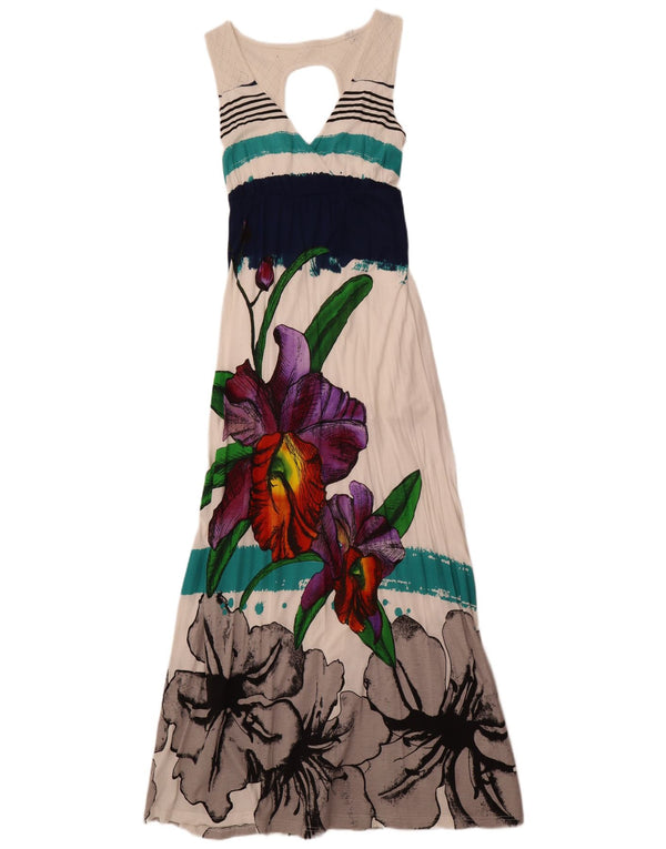 Desigual Womens Sleeveless Maxi Dress UK 8 Small Off White Floral Viscose