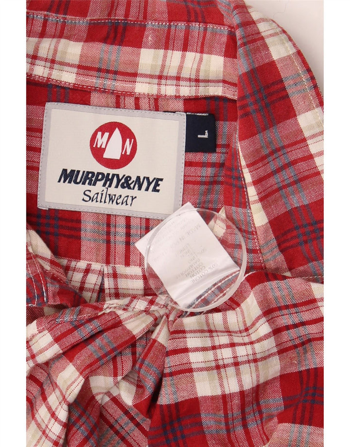 MURPHY & NYE Mens Short Sleeve Shirt Large Red Check Cotton