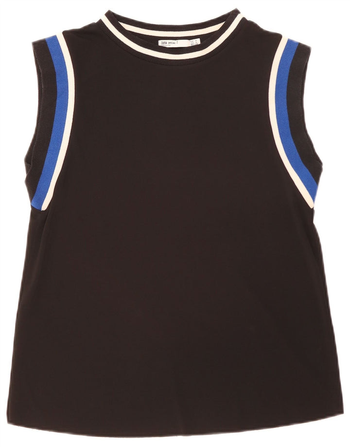 Zara Womens Vest Top UK 14 Medium Black Colourblock