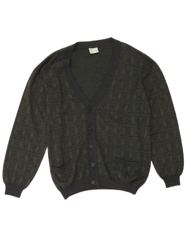 Vintage Mens Cardigan Sweater Large Khaki Geometric Wool