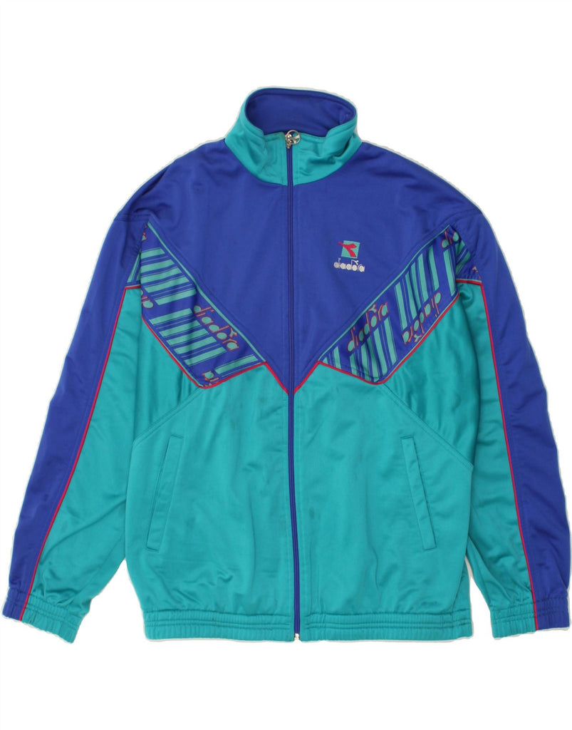 DIADORA Mens Tracksuit Top Jacket UK 42 Large Blue Colourblock Polyester | Vintage Diadora | Thrift | Second-Hand Diadora | Used Clothing | Messina Hembry 