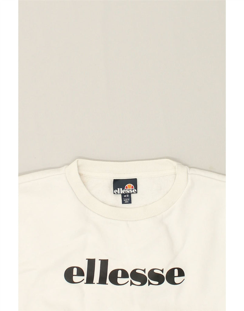 ELLESSE Womens Crop Oversized Sweatshirt Jumper UK 12 Medium  White Cotton | Vintage Ellesse | Thrift | Second-Hand Ellesse | Used Clothing | Messina Hembry 