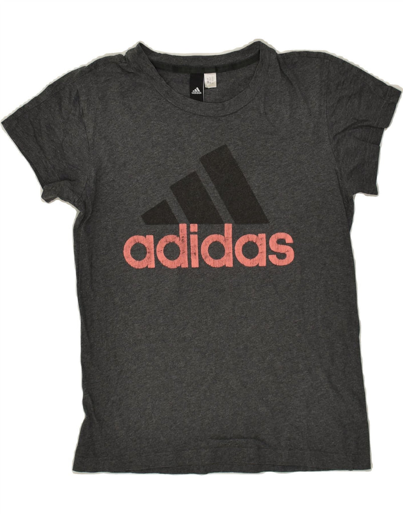 ADIDAS Womens Graphic T-Shirt Top UK 12 Medium Grey | Vintage Adidas | Thrift | Second-Hand Adidas | Used Clothing | Messina Hembry 