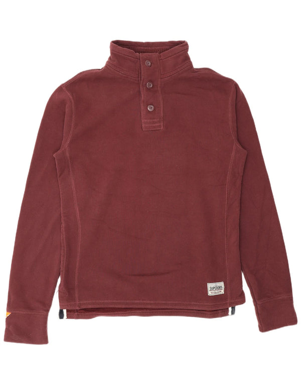 SUPERDRY Mens Graphic Button Neck Sweatshirt Jumper XL Burgundy Cotton