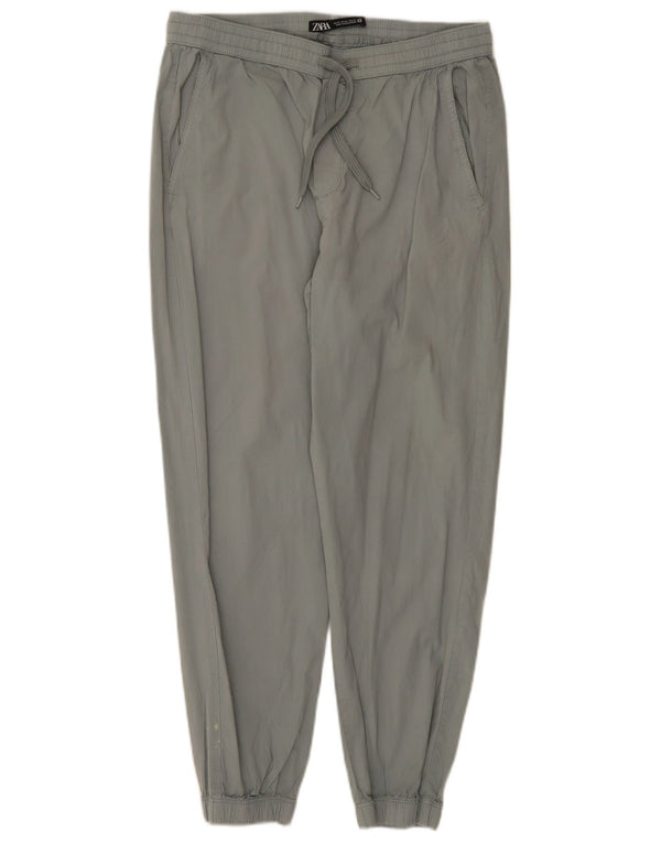 Zara Womens High Waist Joggers Trousers UK 14 Medium W31 L26 Grey Cotton