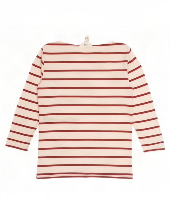 Marks & Spencer Womens Top 3/4 Sleeve UK 10 Small Red Striped Cotton