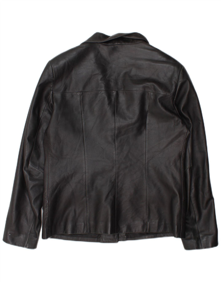 Vintage Womens 3 Button Leather Blazer Jacket IT 46 Large Black Leather