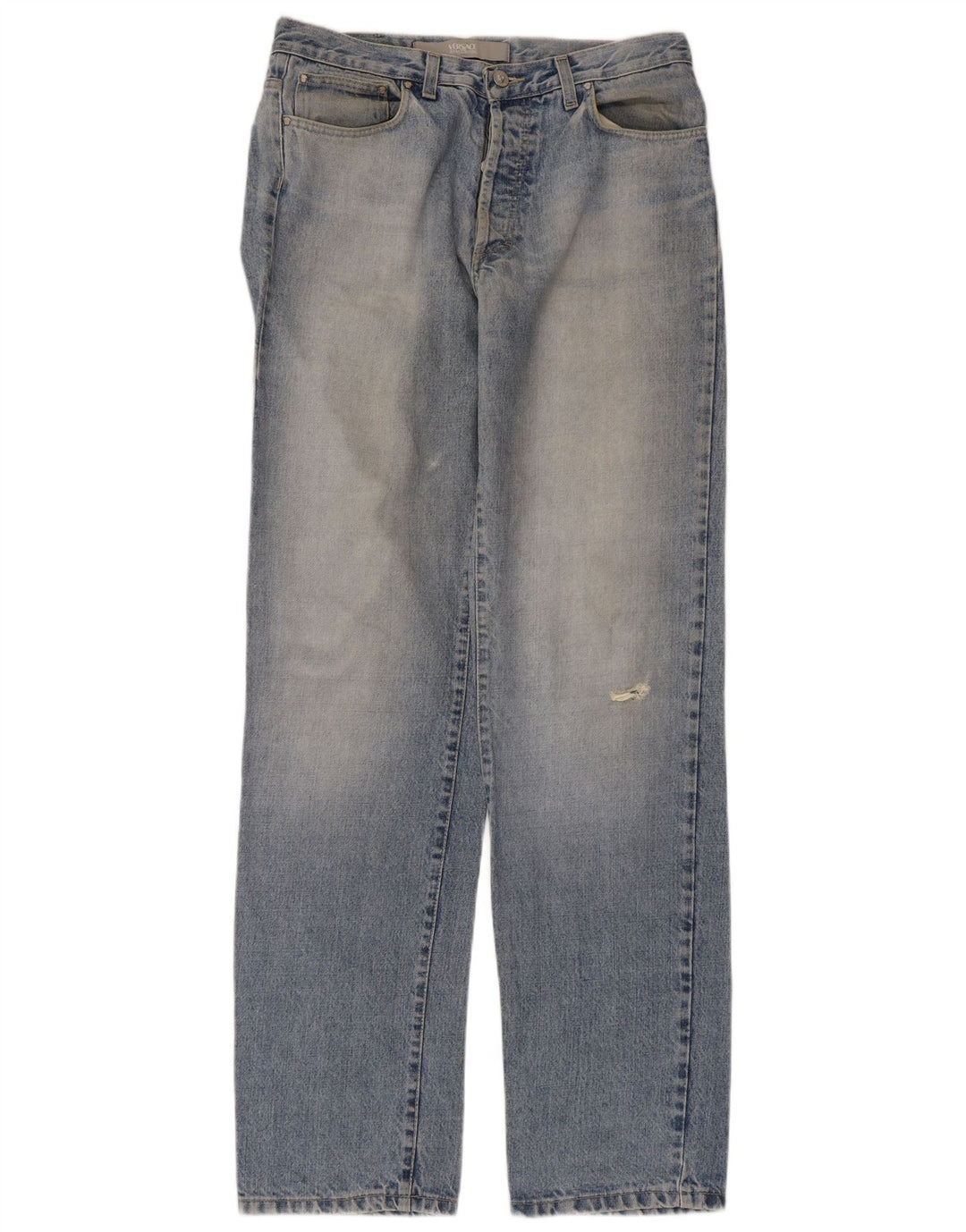 VERSACE Mens Distressed Straight Jeans W34 L33 Blue Cotton