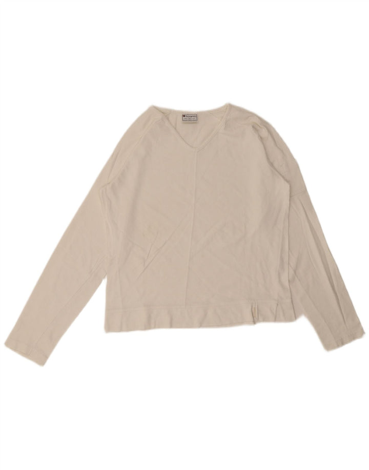 Champion Womens Top Long Sleeve UK 14 Medium White Cotton