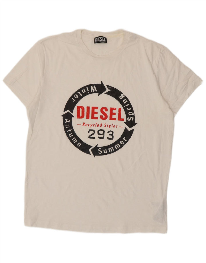 Diesel Mens Graphic T-Shirt Top XL White Cotton