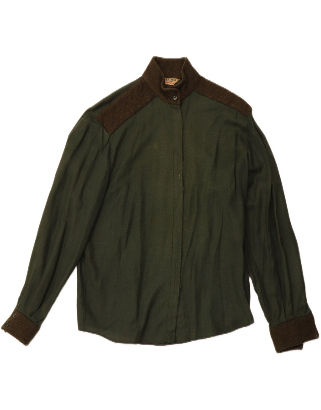 PANCALDI & B Womens Military Shirt Blouse UK 14 Medium Green Colourblock