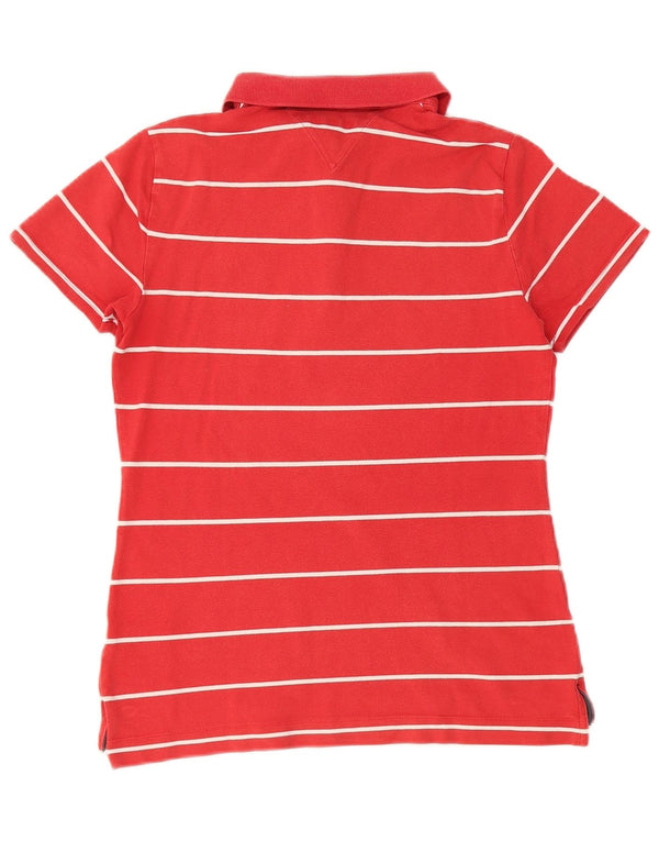 TOMMY HILFIGER Womens Polo Shirt UK 12 Medium Red Striped Cotton