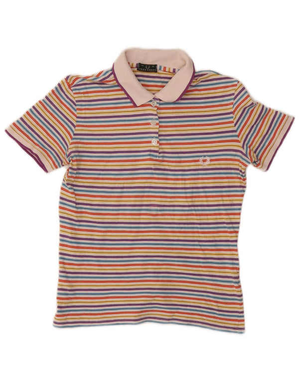 Fred Perry Womens Crop Polo Shirt UK 14 Large Multicoloured Striped Cotton