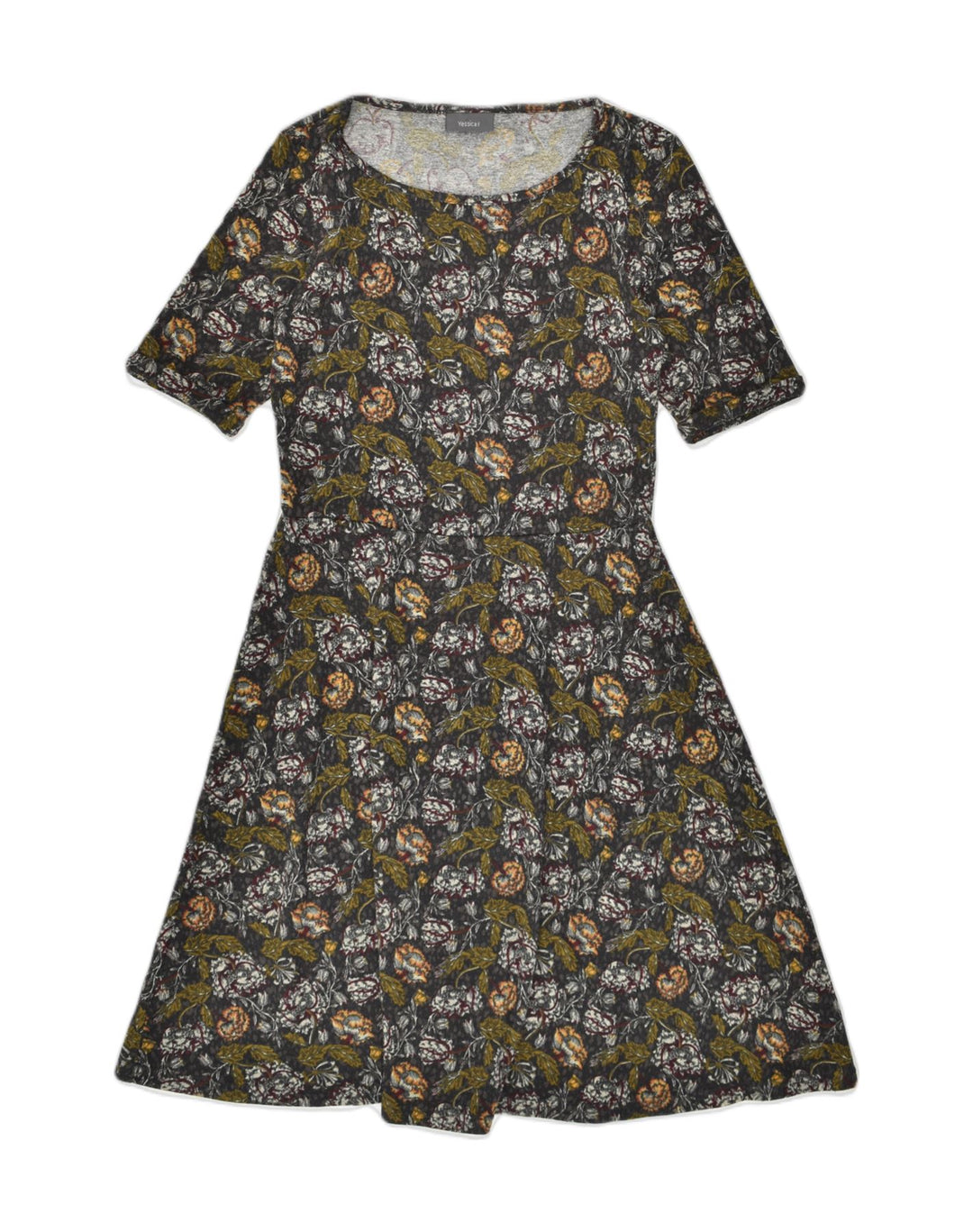 Yessica Womens A-Line Dress UK 10 Small Khaki Floral