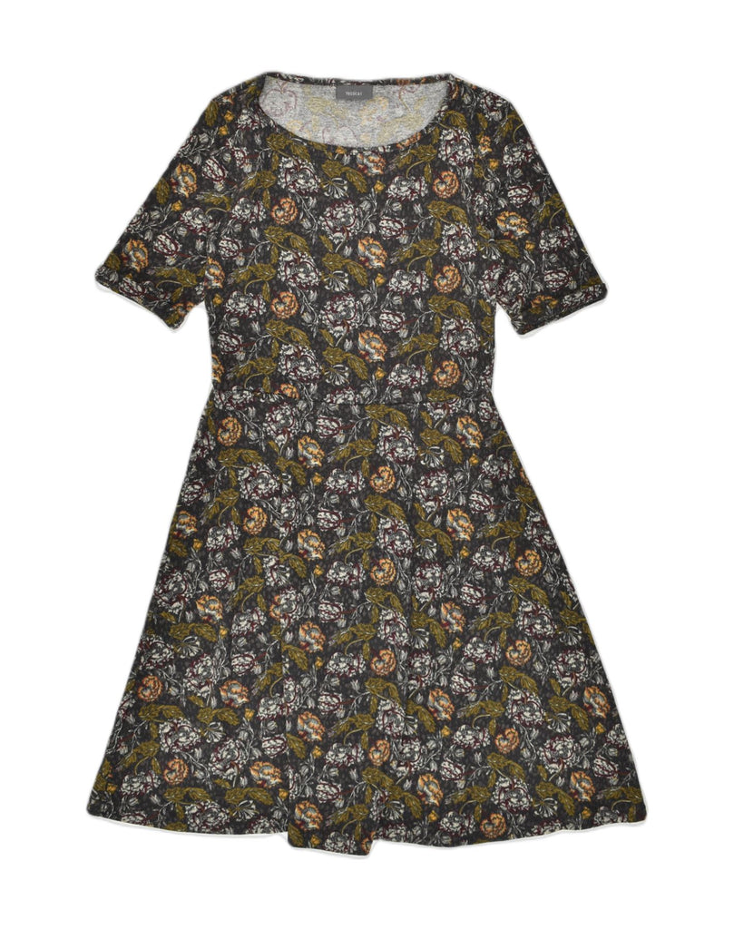 YESSICA Womens A-Line Dress UK 10 Small Khaki Floral | Vintage Yessica | Thrift | Second-Hand Yessica | Used Clothing | Messina Hembry 