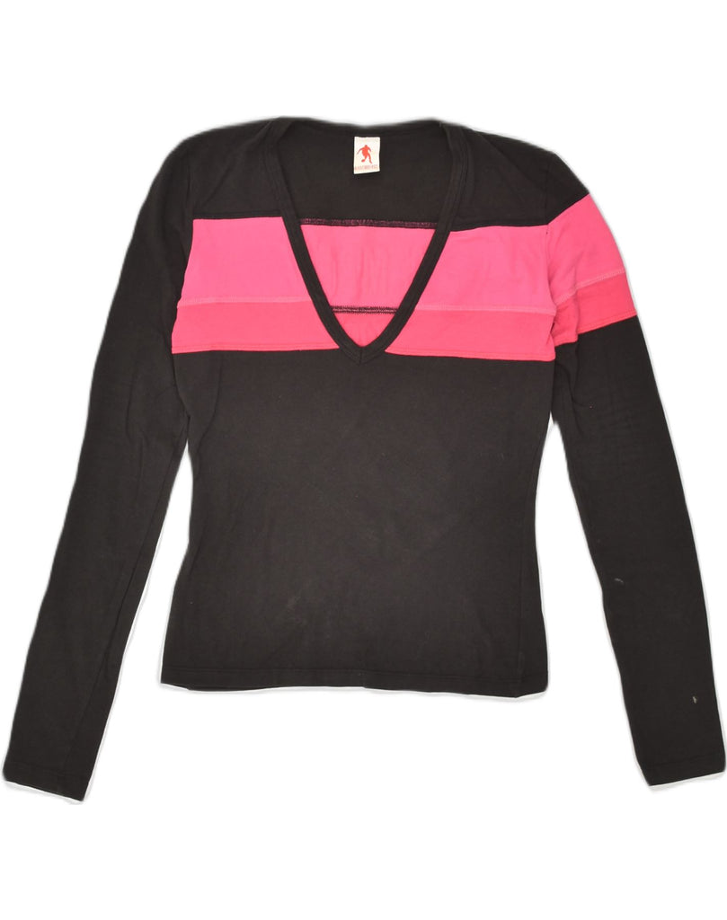 BIKKEMBERGS Womens Graphic Top Long Sleeve UK 8 Small Black Colourblock | Vintage Bikkembergs | Thrift | Second-Hand Bikkembergs | Used Clothing | Messina Hembry 