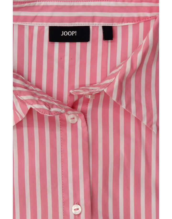 JOOP Womens 3/4 Sleeve Shirt Blouse UK 14 Medium Pink Pinstripe Cotton