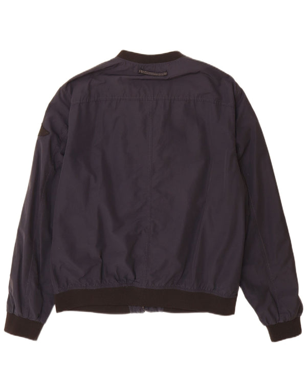 Zara Mens Bomber Jacket UK 42 XL Navy Blue Colourblock Cotton