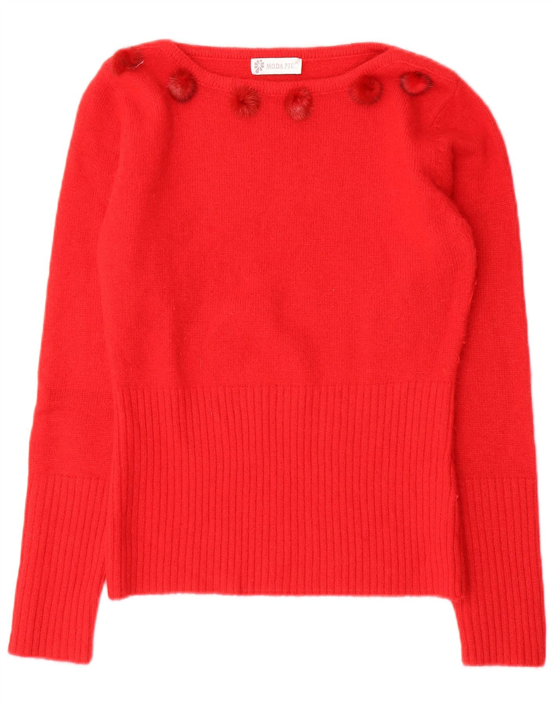 Moda Piu Womens Boat Neck Jumper Sweater IT 41 Medium Red Wool