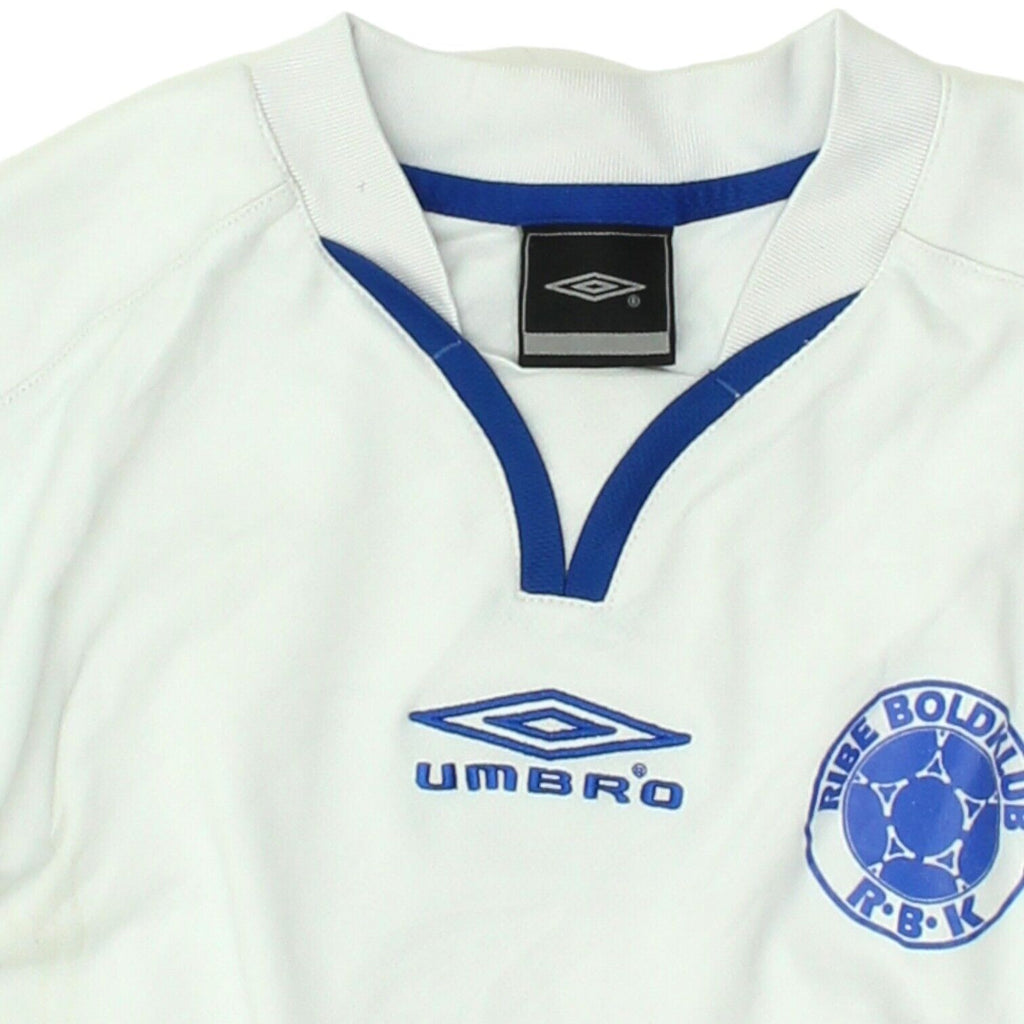 Ribe Boldklub Umbro Mens White Shirt | Vintage Danish Football Sportswear VTG | Vintage Messina Hembry | Thrift | Second-Hand Messina Hembry | Used Clothing | Messina Hembry 