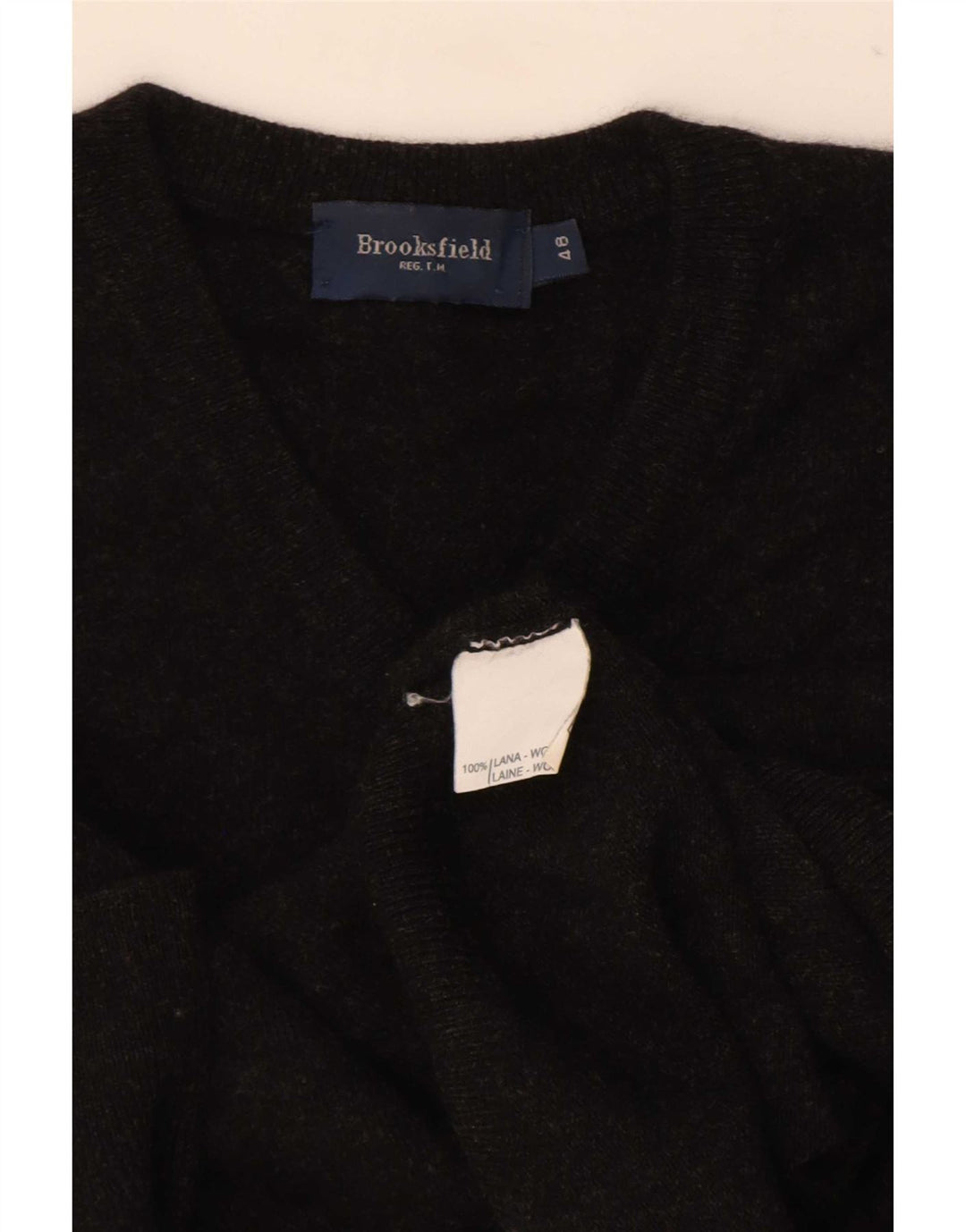 Brooksfield Mens V-Neck Jumper Sweater IT 48 Small Black Wool