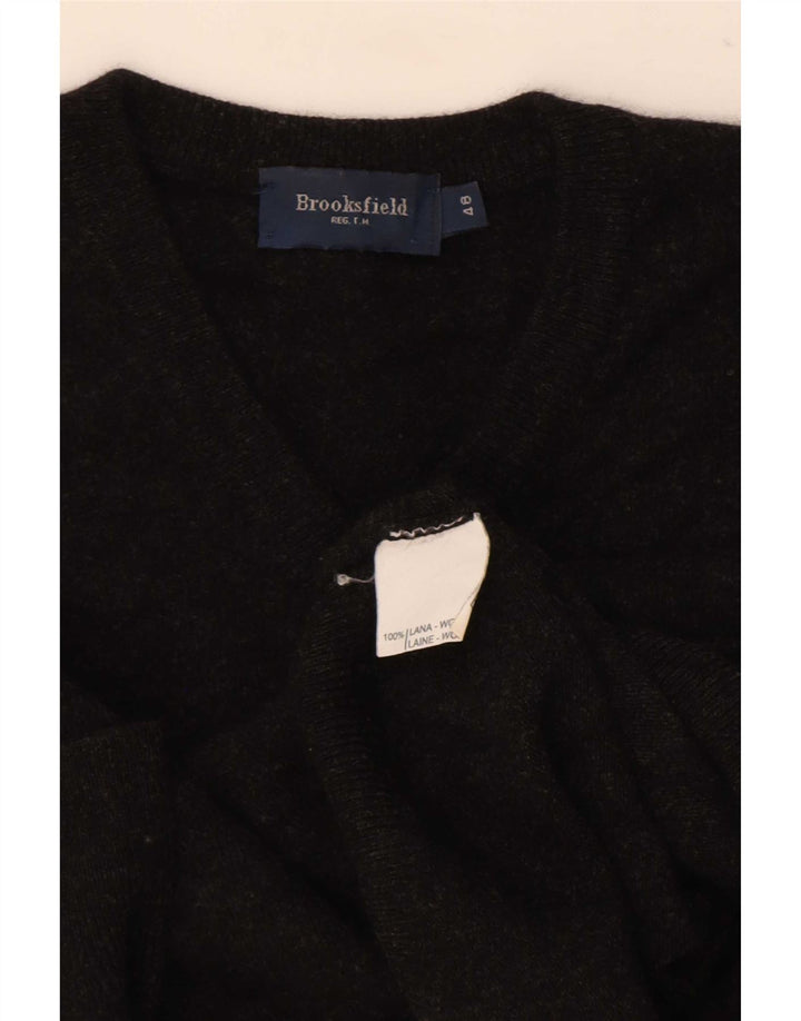 Brooksfield Mens V-Neck Jumper Sweater IT 48 Small Black Wool