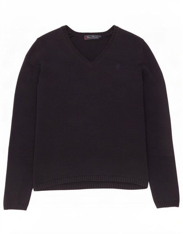 Conte of Florence Womens V-Neck Jumper Sweater UK 10 Small Navy Blue Cotton