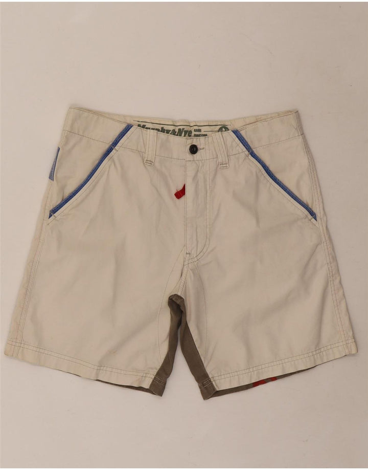 Murphy & Nye Mens Graphic Casual Shorts W32 Medium White Colourblock Cotton