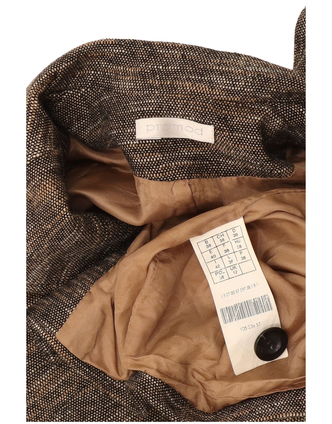 Promod Womens Overcoat UK 12 Medium Brown Flecked Cotton