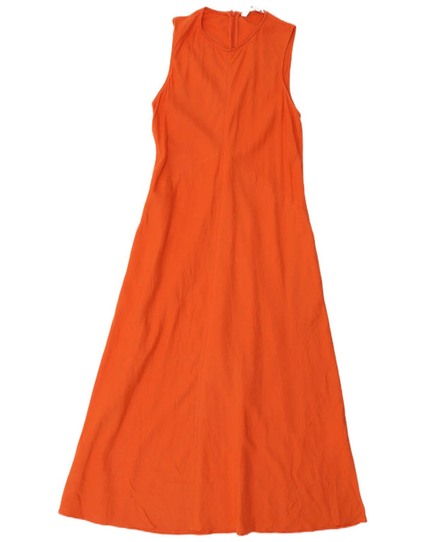 Zara Womens Sleeveless A-Line Dress UK 12 Medium Orange Linen
