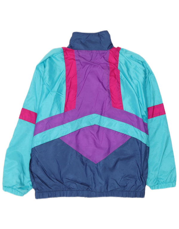 Vintage Mens Loose Fit Tracksuit Top Jacket Small Blue Colourblock Nylon